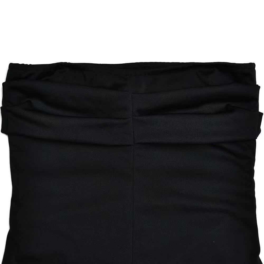 Preto fora do ombro sem alças sem costas alta divisão maxi vestido para mulheres