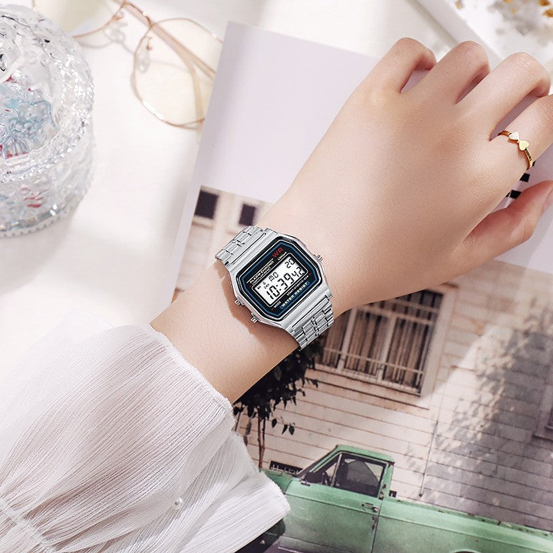 Relógios com display digital ouro rosa para homens e mulheres, relógio eletrônic