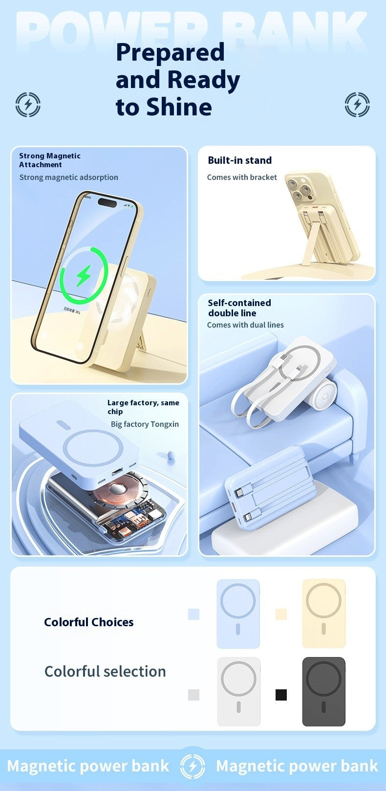 Banco de potência móvel de absorção magnética de carregamento rápido sem fio trê