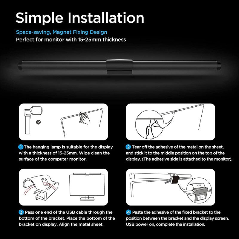 Barra de luz led para tela de computador, iluminação rgb, 44cm, suspensão, rgb,
