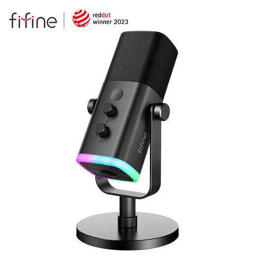 Microfone dinâmico FIFINE USB/XLR com botão de toque de mudo, conector de fone d