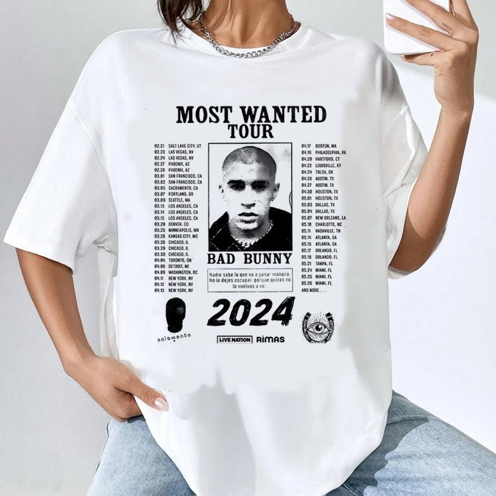 Bad bunny tour 2024 camiseta adolescente gótico harajuku clássico vintage 80s ca