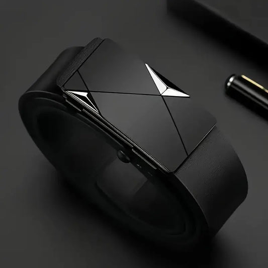 Cinto de couro PU masculino elegante – cintos da moda para vida diária, lazer, f