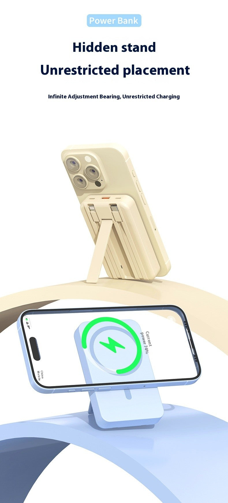 Banco de potência móvel de absorção magnética de carregamento rápido sem fio trê