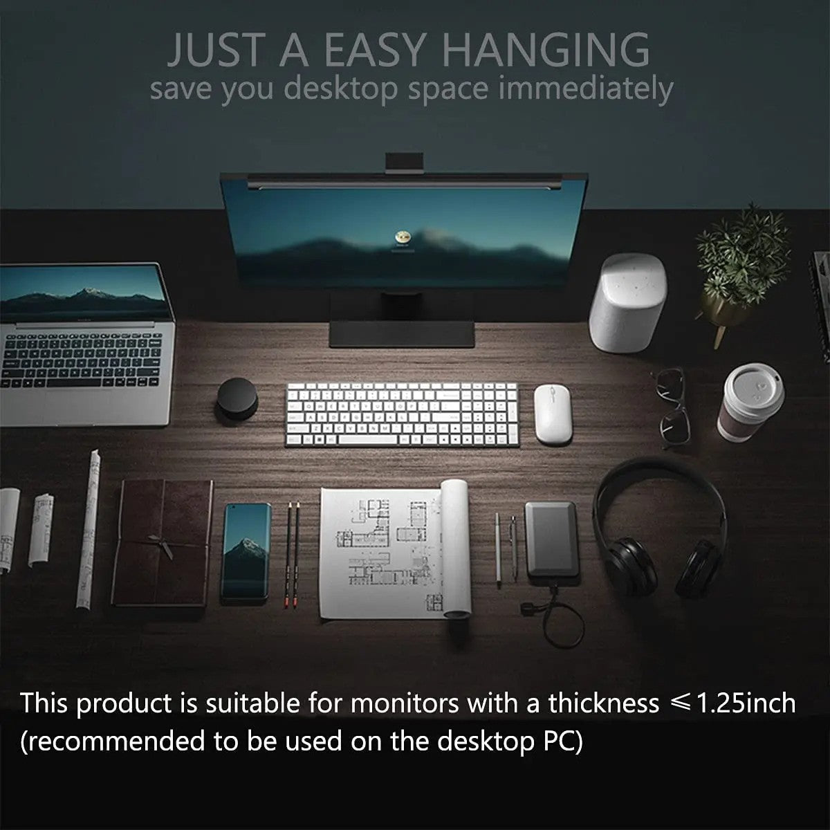 Barra de luz led para tela de computador, iluminação rgb, 44cm, suspensão, rgb,