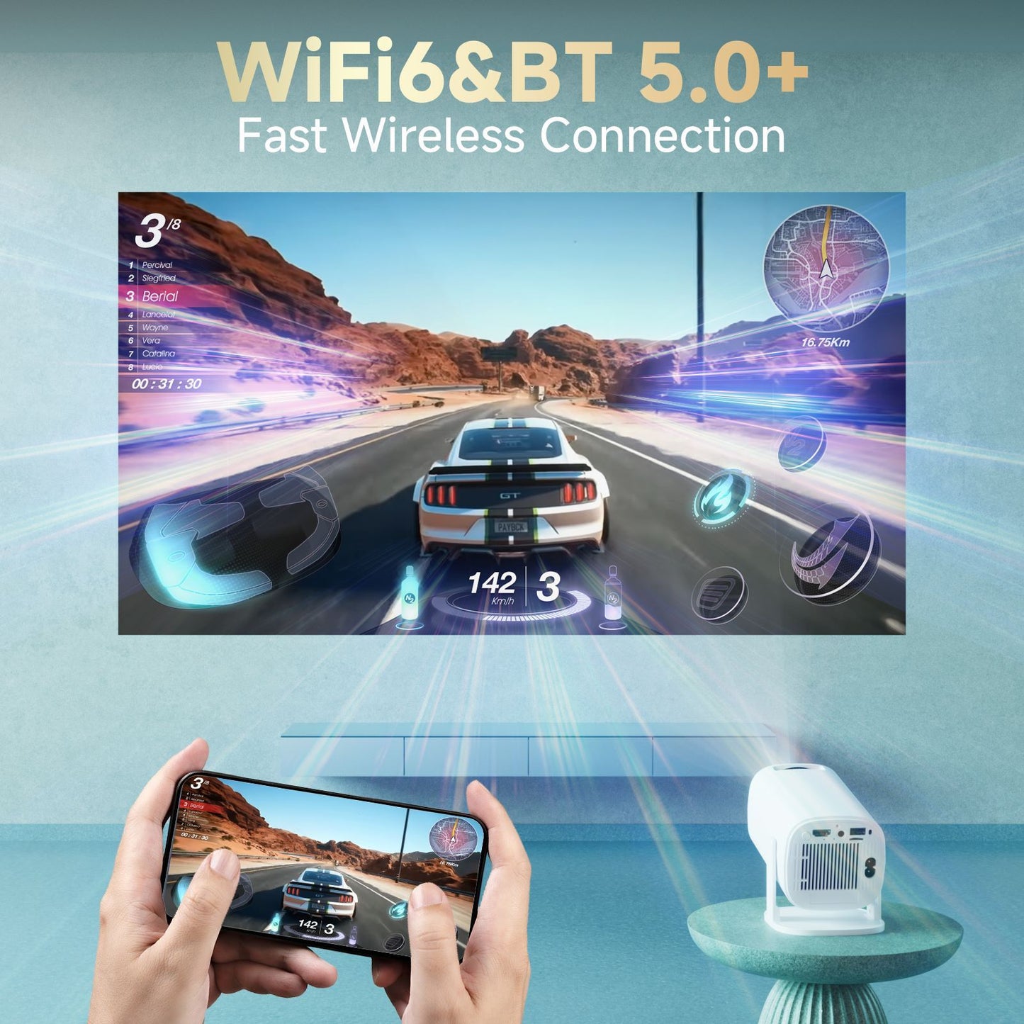 P30PRO Android 14 Mini Projetor Inteligente WiFi6 BT 5.0 Suporte 4K 1280*720P Su