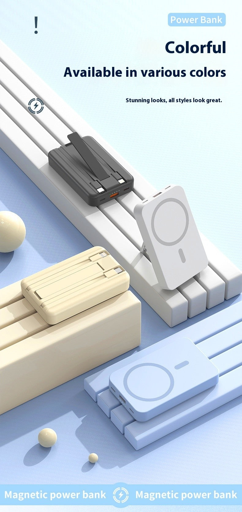 Banco de potência móvel de absorção magnética de carregamento rápido sem fio trê