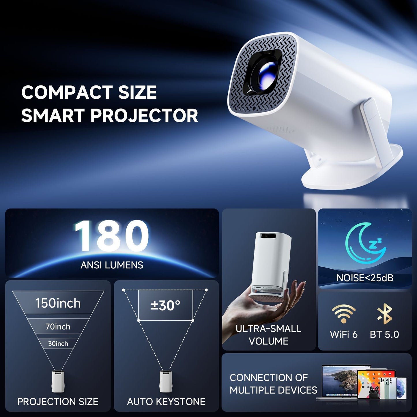 P30PRO Android 14 Mini Projetor Inteligente WiFi6 BT 5.0 Suporte 4K 1280*720P Su